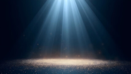 Dramatic presentation with concentrated beams of light and shimmering particles