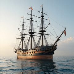 Fototapeta premium CSS Congress civil war ship on calm sea. 3D render