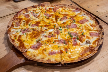 Thin Crust Pizza with Bacon and Cheese