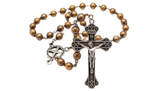 Elegant Catholic Rosary with Intricate Silver Crucifix
