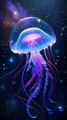 Luminous Jellyfish Floating in Space with Nebulae and Stars, 4k