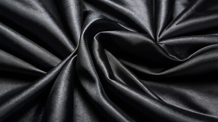 Fototapeta premium Elegant Black Silk Fabric Draped Texture Luxurious Background