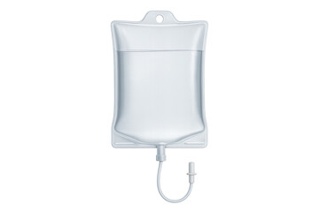 Realistic medical intravenous iv drip bag with saline solution isolated on transparent background, ready for infusion therapy