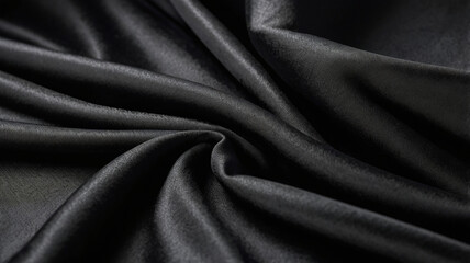 Fototapeta premium Elegant Draped Black Silk Fabric Texture Luxurious Smooth Surface Background