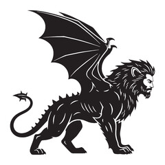 Primeval Manticore Deadly Hybrid Outline Vector, Showing Its Many Dangerous Parts - manticore silhouette - manticore vector - silhouette of manticore

