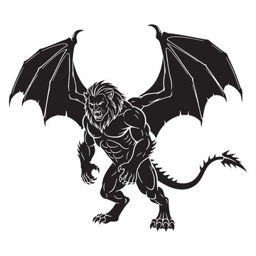 Mysterious Manticore Dark Silhouette, Hiding in the Shadows and Watching - manticore silhouette - manticore vector - silhouette of manticore - Manticore illustration
