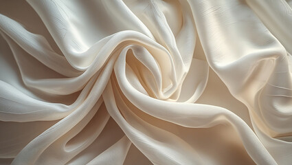 Fototapeta premium Luxurious Cream Silk Fabric Texture Elegant Draped Swirls