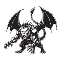 Striking Vector Manticore Deadly Creature Concept Image, with Its Sharp Spines and Powerful Legs - manticore silhouette - manticore vector - silhouette of manticore
