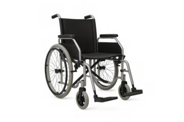 Vacant modern wheelchair against transparent backdrop, symbolizing mobility solutions, disability awareness, and inclusive healthcare support