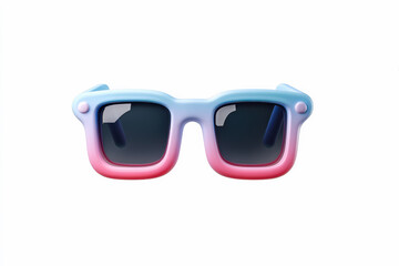 icono de unas gafas de sol en 3d en tondos degradados azules y rosas sobre fondo blanco