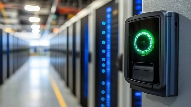 Data center access control, green light, server room