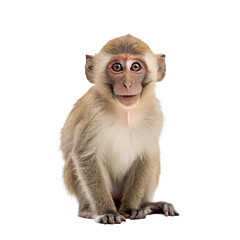 Adorable Young Monkey Posing with an Engaging Smile on a Transparent Backdrop Showcasing Its Natural Charm and Innocence