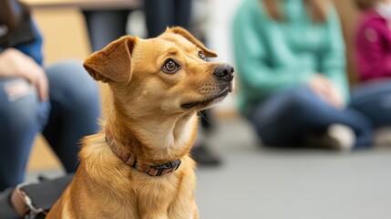 Family Teaching Adopted Dog Basic Commands