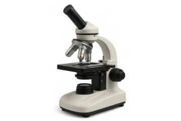 Professional laboratory microscope standing on a transparent background, ready for scientific research and analysis