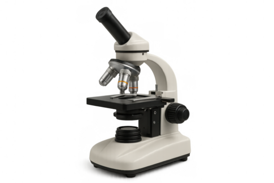 Professional laboratory microscope standing on a transparent background, ready for scientific research and analysis