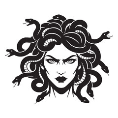 Historical Medusa Beast of Stone Outline, Looking Like it Came from Old Stories - medusa silhouette - medusa vector - silhouette of medusa - mythical creature vector
