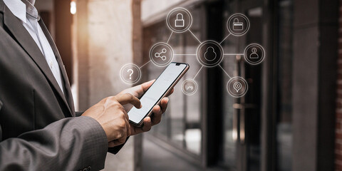 Businessman Using Smartphone for E-Governance Solutions and Services