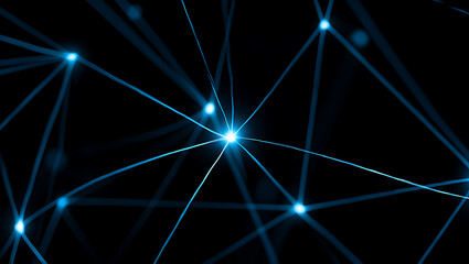 Abstract network of glowing blue nodes and lines.