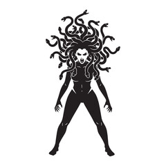 Eerie Dark Medusa Woman with Serpent Hair Shape Illustration, Looking Very Dangerous - medusa silhouette - medusa vector - silhouette of medusa - mythical creature vector
