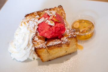 Gourmet Brioche with Sorbet and Whipped Cream