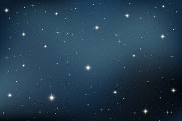 Dark winter night sky illustration with a glowing gradient, shining stars, celestial constellations, and abstract cosmic pattern. Vector design is perfect for magical astrology wallpaper or backdrop