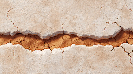 Cracked dry earth texture with deep fissure, showing detailed macro patterns and rough surface, evoking sense of drought and environmental stress
