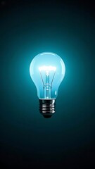 Glowing Blue Light Bulb on a Dark Background, 4k