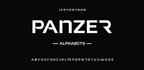 Panzer  minimal logo alphabet font. Typography abstract sans serif technology, electronic, movie, future, creative logos fonts. vector illustration 