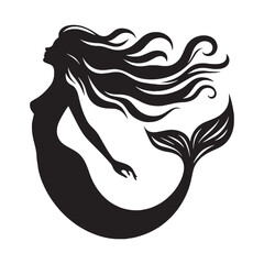 Majestic Mermaid Keeper of the Ocean Silhouette with Deep Waters and Gentle Presence - mermaid silhouette - mermaid vector - silhouette of mermaid - Mermaid illustration
