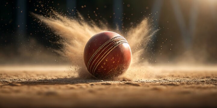 Cricket ball impact on ground sand dust action sports game - Powered by Adobe