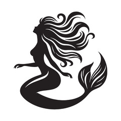 Peaceful Mermaid Ancient Ocean Friend Shape Silhouette with Kind Expression and Flowing Form - mermaid silhouette - mermaid vector - silhouette of mermaid - Mermaid illustration
