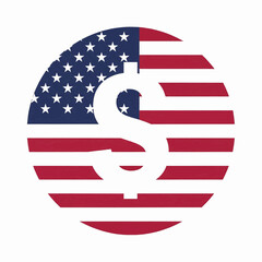 This high-quality image features a circular American flag graphic with stars and stripes, centrally overlaid by a white dollar sign, all with fine details and suitable for vector use.