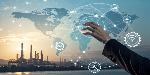 Hand Touching Global Network Connection for Automation Solutions