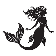 Mysterious Shadowy Siren Ocean Spirit Graphic Vector with Alluring Look and Dangerous Charm - siren silhouette - siren vector - silhouette of siren
