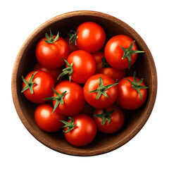 Cherry Tomatoes in Wooden Bowl isolated on transparent background