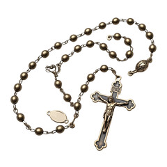 Elegant Catholic Rosary on Checkered Background Display