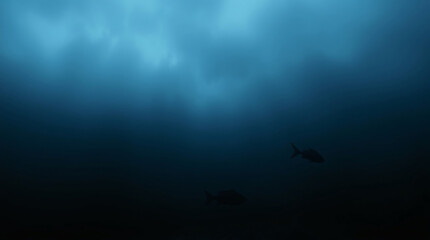 A bird diving into the deep blue underwater, creating a serene and tranquil scene.