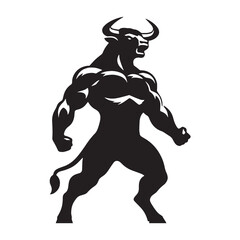 Gargantuan Shadowy Minotaur Fearsome Hybrid Graphic Vector with Powerful Build and Gruff Demeanor - minotaur silhouette - minotaur vector - silhouette of minotaur
