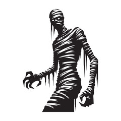 Historical Mummy Beast of the Scorching Sands Outline with Aged Appearance and Scars - mummy silhouette - mummy vector - silhouette of mummy

