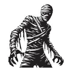 Primeval Mummy Majestic Mausoleum Dweller Outline Vector with Regal Headdress - mummy silhouette - mummy vector - silhouette of mummy
