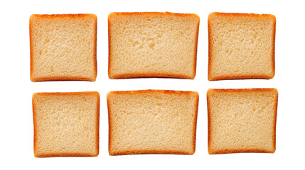 Set of Six Square Toasted Bread Slices Isolated on Transparent Background