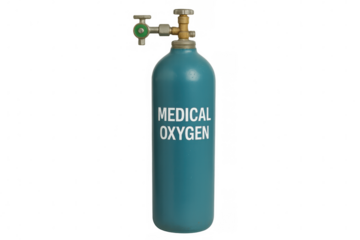 Oxygen tank standing on transparent backdrop, delivering critical medical support for patient breathing and emergency care needs