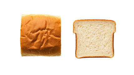 Whole Loaf and Single Slice of White Bread Isolated on Transparent Background