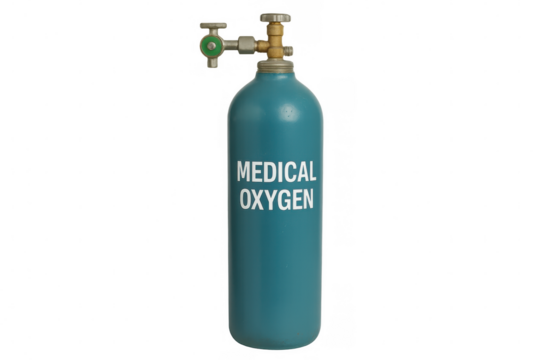 Oxygen tank standing on transparent backdrop, delivering critical medical support for patient breathing and emergency care needs