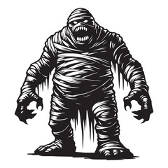 Powerful Mummy Eternal Sleeper Outline Vector with Wrapped Limbs and Foreboding Presence - mummy silhouette - mummy vector - silhouette of mummy
