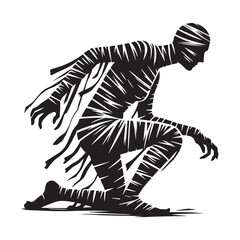 Monochrome Mummy Cursed Tomb Guardian Form Depiction with Silent Watch and Mysterious Aura - mummy silhouette - mummy vector - silhouette of mummy - Mummy illustration
