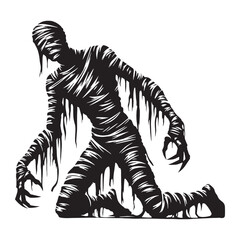 Gargantuan Shadowy Mummy Reanimated Corpse Graphic Vector with Looming Presence and Tattered Cloth - mummy silhouette - mummy vector - silhouette of mummy
