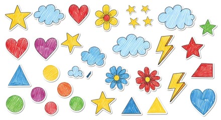 Hand-Drawn Shapes and Icons Set on White