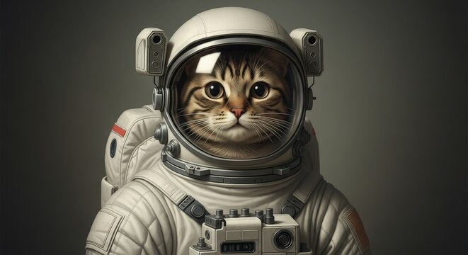 Cat Astronaut in Spacesuit | Portrait of Tabby Kitten Exploring Space for Children's Books, Wall Art, and Creative Marketing Campaigns,ai generative