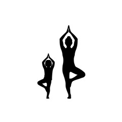 Generational Yoga Unity Icon: Child & Adult Tree Pose Silhouette
